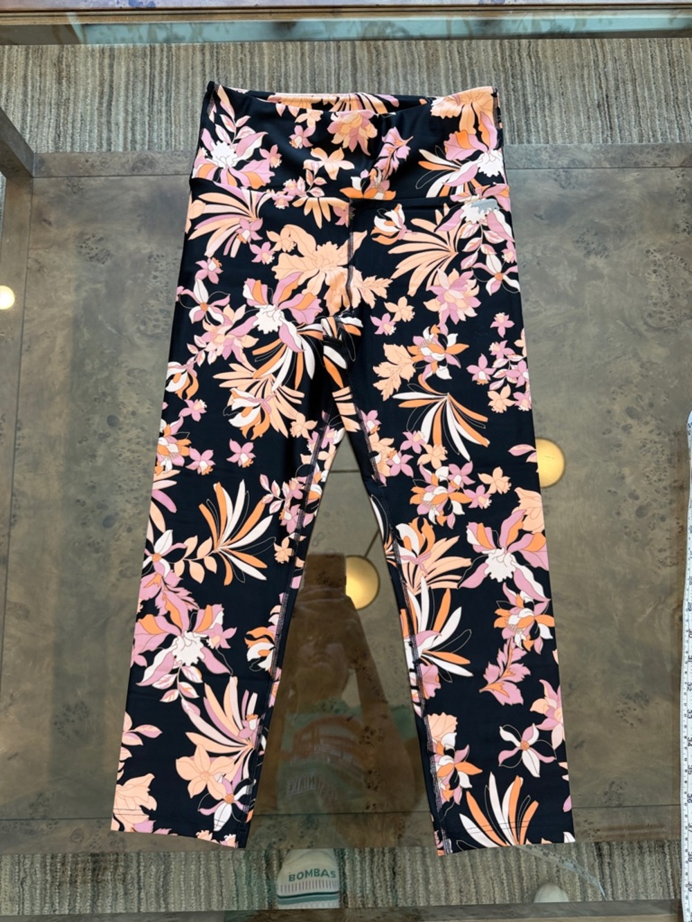 Running Bare Black Capri Leggings with Pink & Peach Floral Print